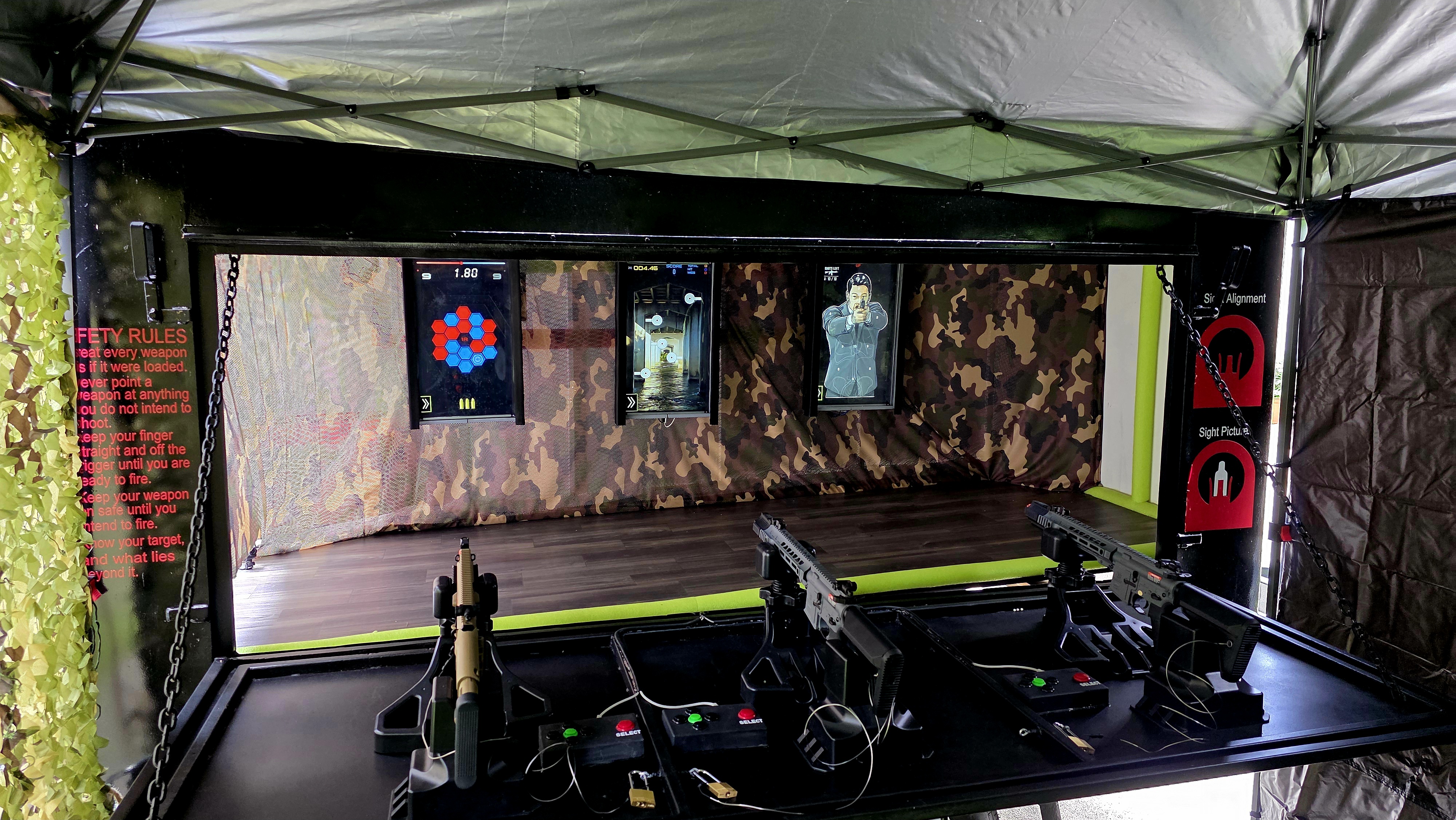 Shooting Gallery Featuring 3 Smart Targeting Screens with Various Games and Blasters